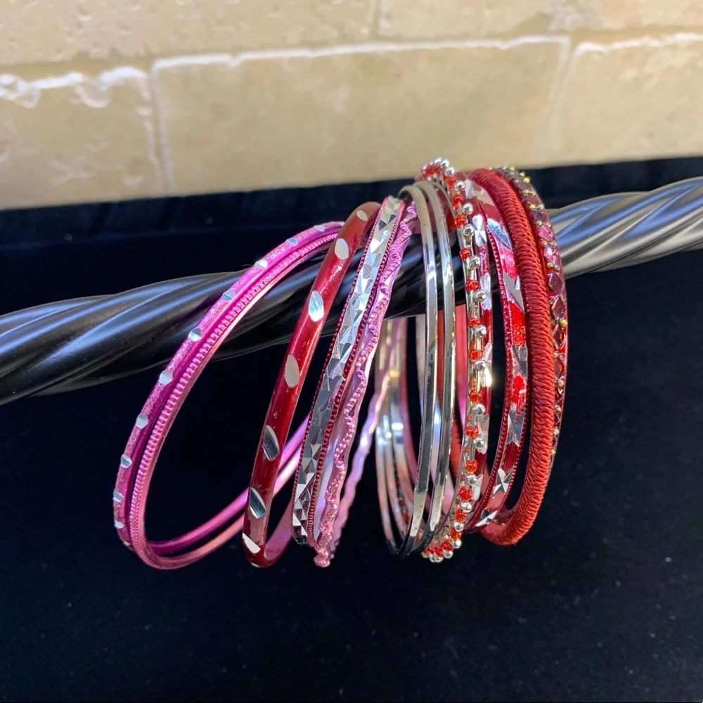 Lane Bryant large bangles - red and pink and silver
